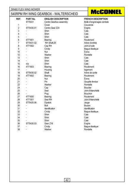 SR460 Flex Wing Mower - Parts Manual - McConnel