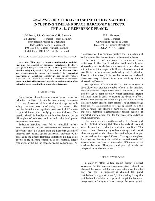 analysis of a three-phase induction machine including time