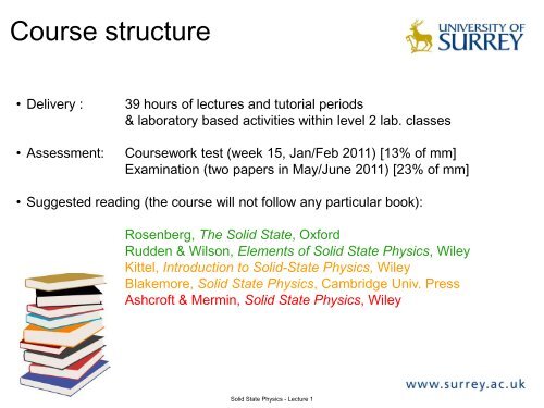 Lecture 1 - Introduction to Solid State Physics - University of Surrey