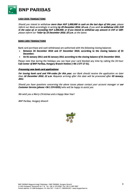 Dear Clients, We would like to kindly inform you ... - BNP Paribas