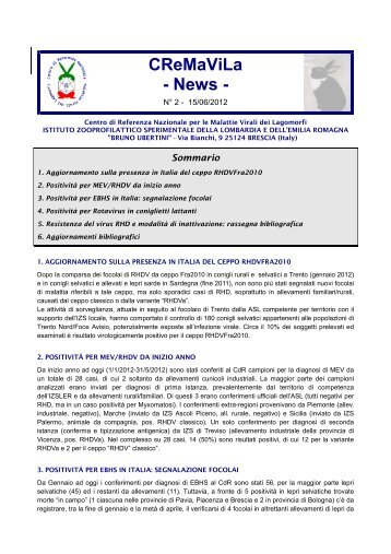 Newsletter n. 2 del 22-6-2012 - IZS della Lombardia e dell'Emilia ...