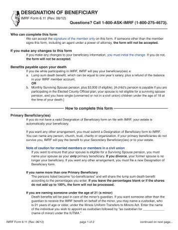 IMRF Form 6.11 Designation of Beneficiary