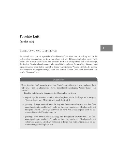 Stichwort: FEUCHTE LUFT - Technische Thermodynamik AZ