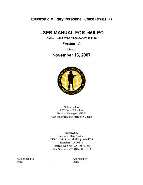 USER MANUAL FOR eMILPO - Soldier Support Institute - U.S. Army