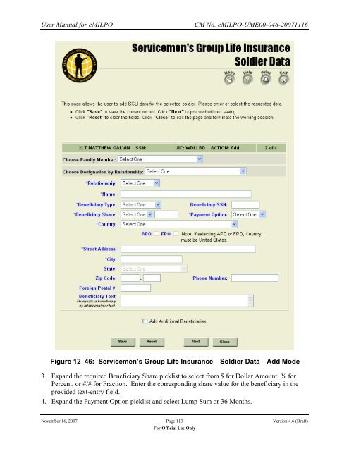USER MANUAL FOR eMILPO - Soldier Support Institute - U.S. Army