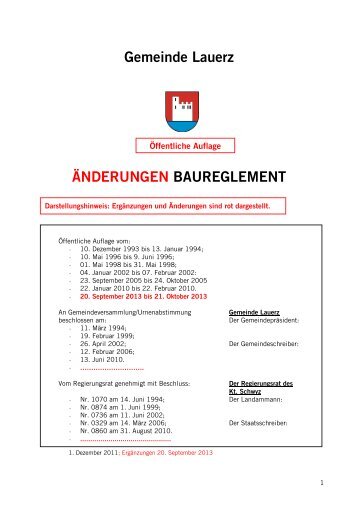 Gemeinde Lauerz ÄNDERUNGEN BAUREGLEMENT