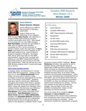 Canadian NMR Research News Bulletin #3.1 Winter 2009 - National ...