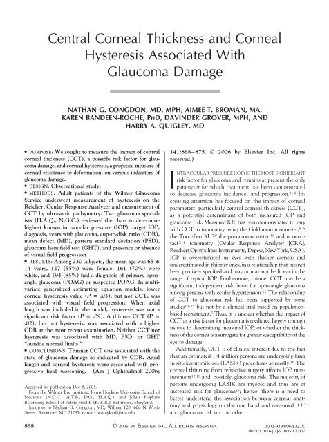 Central Corneal Thickness and Corneal Hysteresis Associated With ...