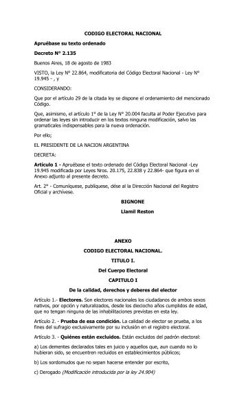 CODIGO ELECTORAL NACIONAL - Tribunal Electoral de la ...