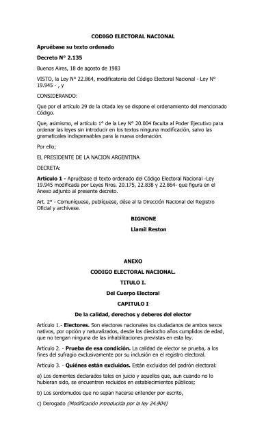 CODIGO ELECTORAL NACIONAL - Tribunal Electoral de la ...