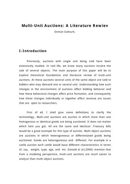 Multi-Unit Auctions: A Literature Rewiev