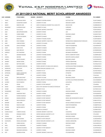 jv 2011/2012 national merit scholarship awardees - TOTAL Nigeria