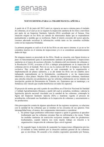 Fundamentos del Nuevo Sistema de Trashumancia ApÃ­cola - Senasa