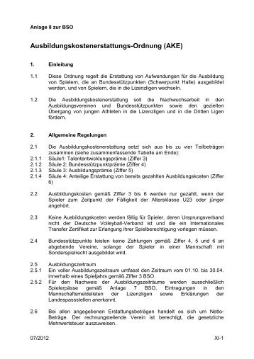 Ausbildungskostenerstattungs-Ordnung - Deutscher Volleyball ...