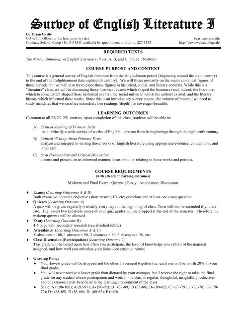 Wcu Final Exam Schedule Fall 2022 Survey Of English Literature I - Paws - Western Carolina University