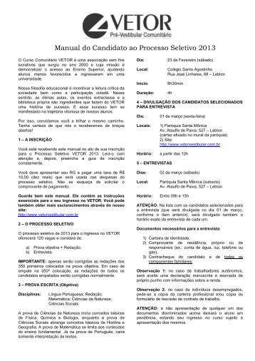 Manual do Candidato ao Processo Seletivo 2013 - PrÃ©-Vestibular ...