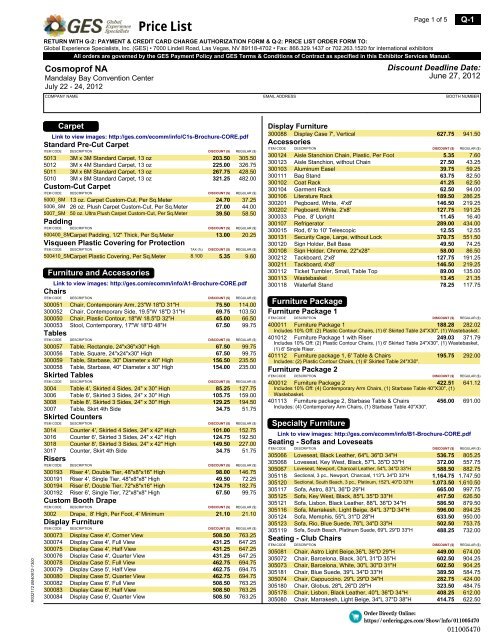 Price List Cosmoprof North America