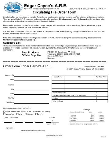 Download List and Order Form (PDF) - Edgar Cayce