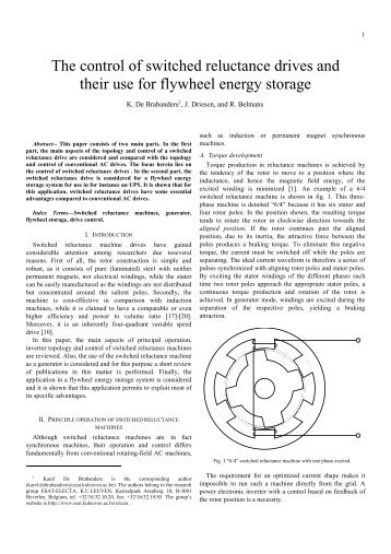 The control of switched reluctance drives and their use for flywheel ...