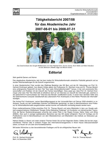 Tätigkeitsbericht 2007/2008 des Instituts für Wirtschaftsinformatik