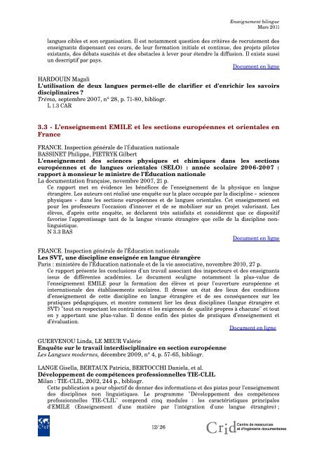 Enseignement bilingue - L'enseignement d'une discipline ... - CIEP