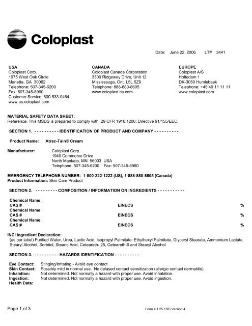 MSDS Atrac-Tain cream - Mountainside Medical Equipment