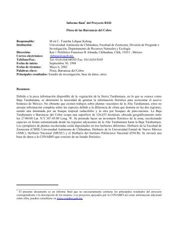 Informe final* del Proyecto R102 Flora de las Barrancas del Cobre ...
