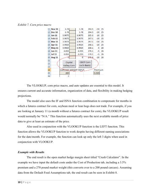 Lean Hogs Hedge Model and Crush Margin Calculator