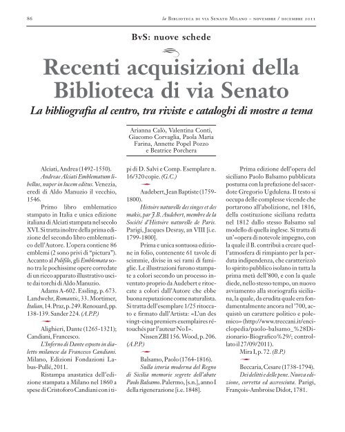 Scarica l'edizione di Novembre / Dicembre - Fondazione Biblioteca ...