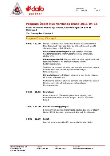 Program Öppet Hus Norrlands Brand 2011-04-15
