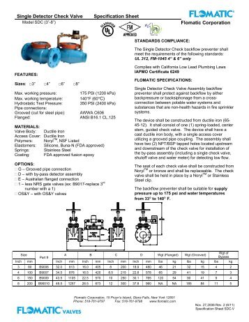 Single Detector Check Valve Specification Sheet Flomatic Corporation