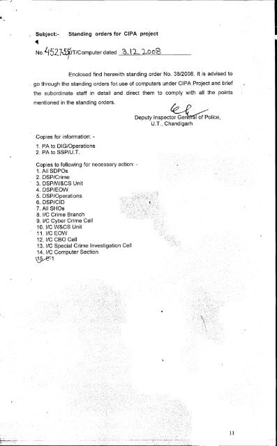 Standing Order No. 38 (2008) - Chandigarh Police