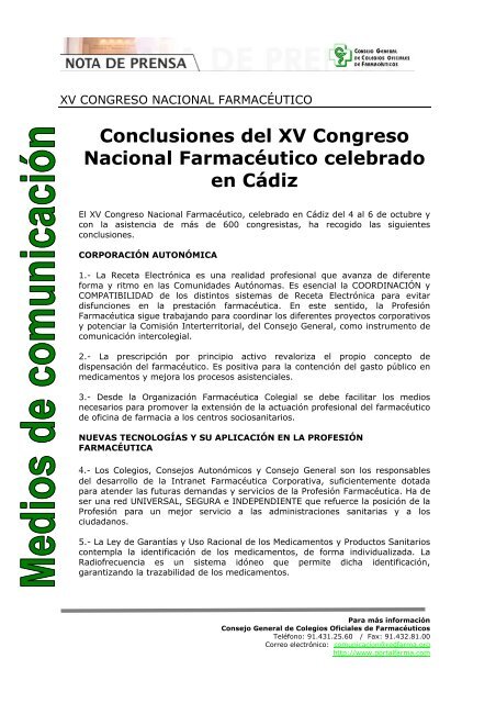 XV Congreso Nacional FarmacÃ©utico - Acta Sanitaria