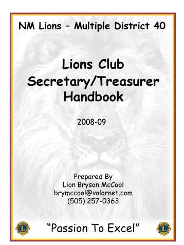 Lions Club Secretary/Treasurer Handbook - Nmlions.org