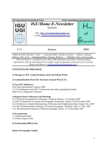 IGU/Home E-Newsletter - International Geographical Union