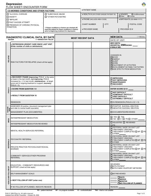 Depression Pdf Form Depression Flow Sheet / Encounter Form - Chronic Disease ...