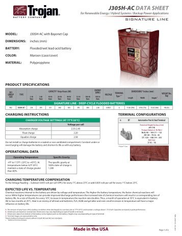 J305H-AC dAtA sHeet - Trojan Battery Company