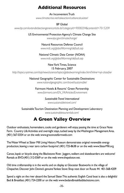 The Green Visitor Guide - Blackstone Valley Tourism Council