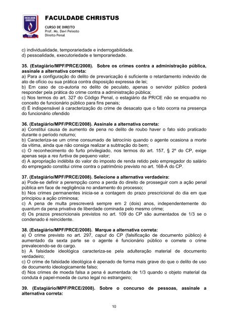 Direito Penal - 9 e 12 de abril - Professor Davi - Faculdade Christus