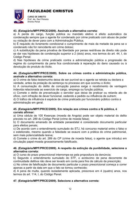 Direito Penal - 9 e 12 de abril - Professor Davi - Faculdade Christus