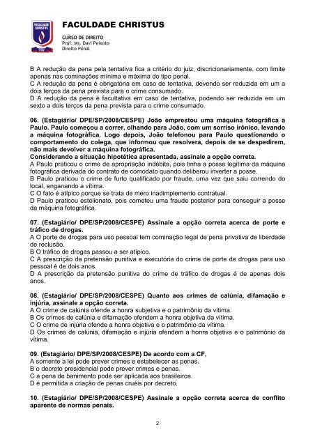 Direito Penal - 9 e 12 de abril - Professor Davi - Faculdade Christus