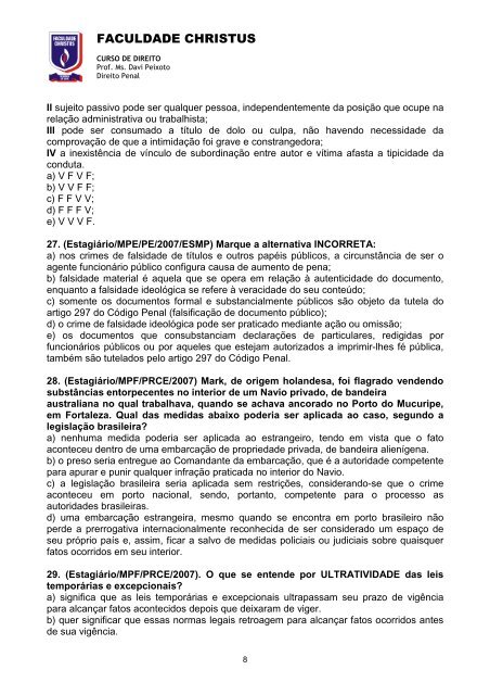 Direito Penal - 9 e 12 de abril - Professor Davi - Faculdade Christus