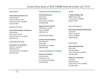 Grosse Pointe Board of REALTORS® Preferred Vendor List 2010