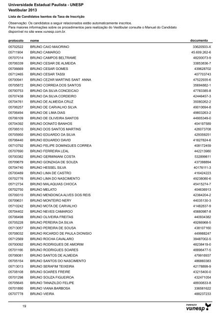 Lista de Candidatos Deferidos - Isenção de Taxa ... - Vestibular Unesp