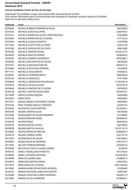 Lista de Candidatos Deferidos - Isenção de Taxa ... - Vestibular Unesp