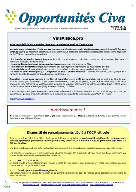 OpportunitÃ©s Civa - Vins d'Alsace