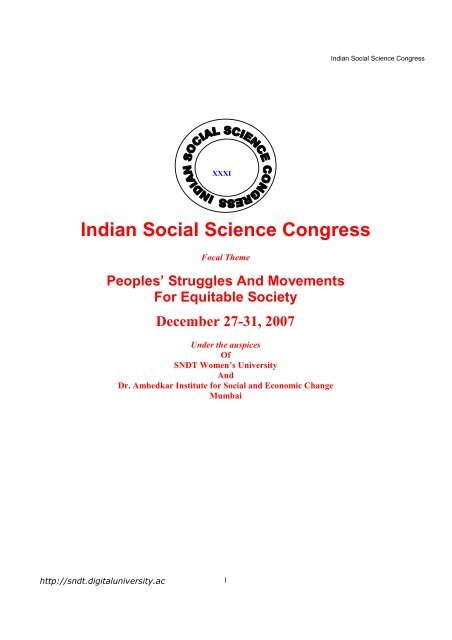 Indian Social Science Congress - Shreemati Nathibai Damodar ...