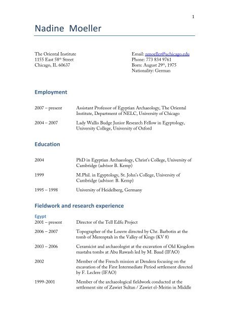 Nadine Moeller CV 2013 - Department of Near Eastern Languages ...