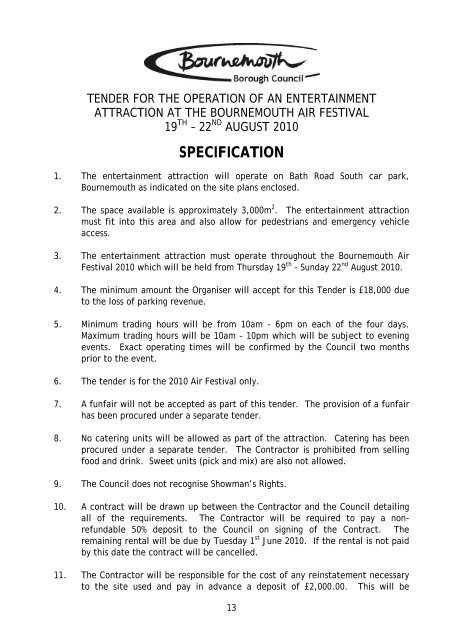 tender for the operation of an entertainment attraction the ...