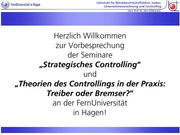 Controlling - FernUniversitÃ¤t in Hagen